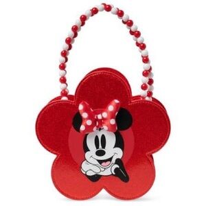 Disney Store Minnie Mouse Red Glitter Flower Purse | Beaded Handle Crossbody Bag